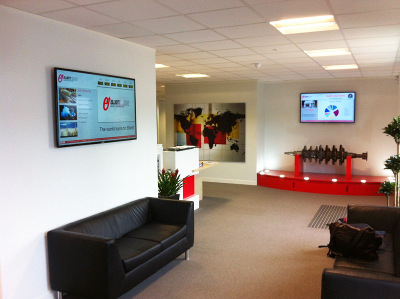 Eclipse Digital Media Digital Signage Case Study Elliott Group - Elliott Turbomachinery Install Reception Full Area