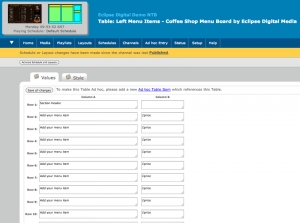 Eclipse Digital Media Digital Signage - ONELAN Layout Package Coffee Shop Menu Board Design - Editable Tables
