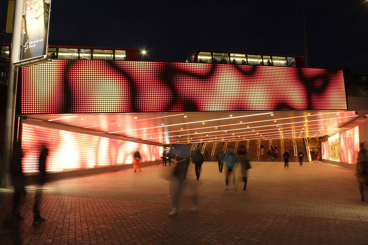 Eclipse Digital Media - Digital Signage and AV Solutions - Wembley Park - Bobby Moore Bridge LED - miriamandtom Crossover Artwork Night