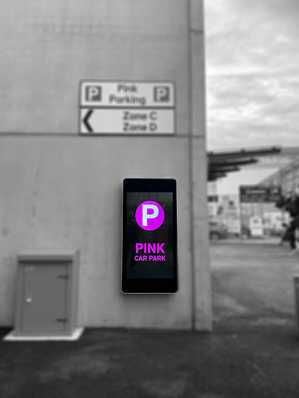 Eclipse Digital Media - Digital Signage and AV Solutions - Wembley Park - Pink Car Park Coach Park - Outdoor Portrait Zones Screen